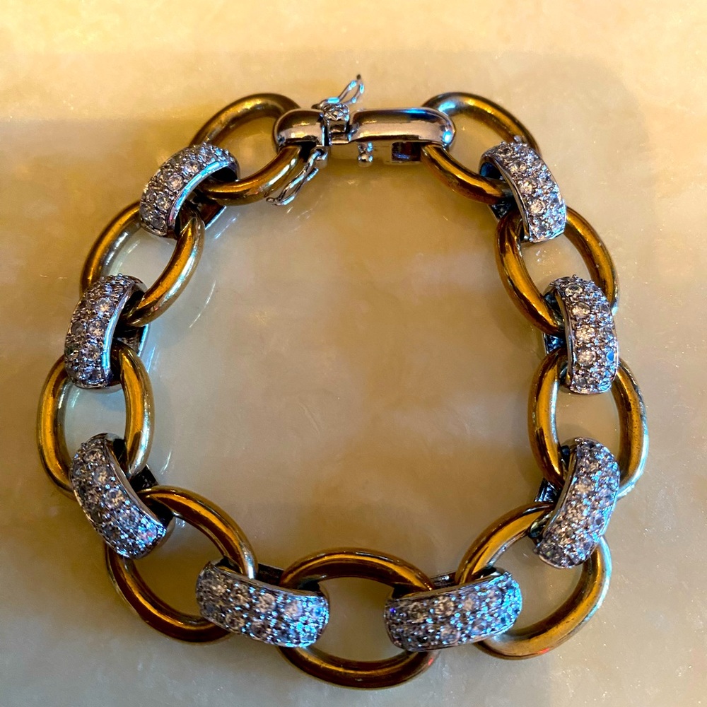 CZ diamond Link bracelet 2Tone